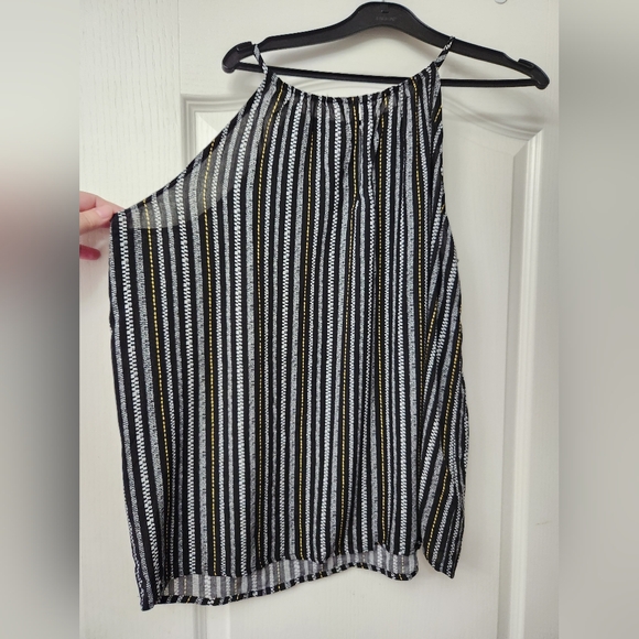 Black Strappy Blouse White & Yellow Stripes Size L Old Navy - Picture 4 of 5